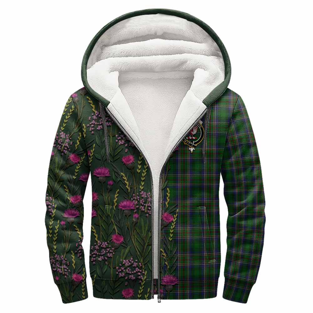 Cockburn Family Crest Tartan Sherpa Hoodie Scottish Thistle Flower Pattern Half Style - Tartan Vibes Clothing