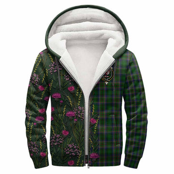 Cockburn Family Crest Tartan Sherpa Hoodie Scottish Thistle Flower Pattern Half Style
