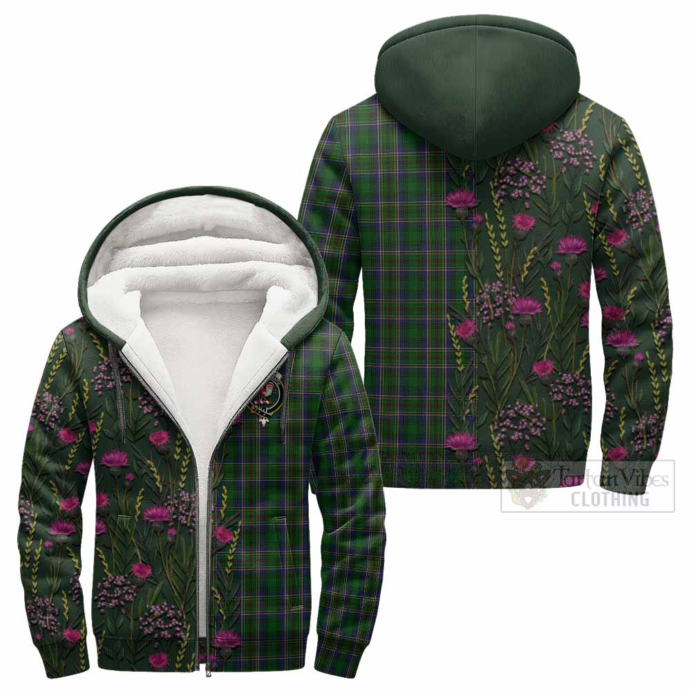 Cockburn Family Crest Tartan Sherpa Hoodie Scottish Thistle Flower Pattern Half Style - Tartan Vibes Clothing