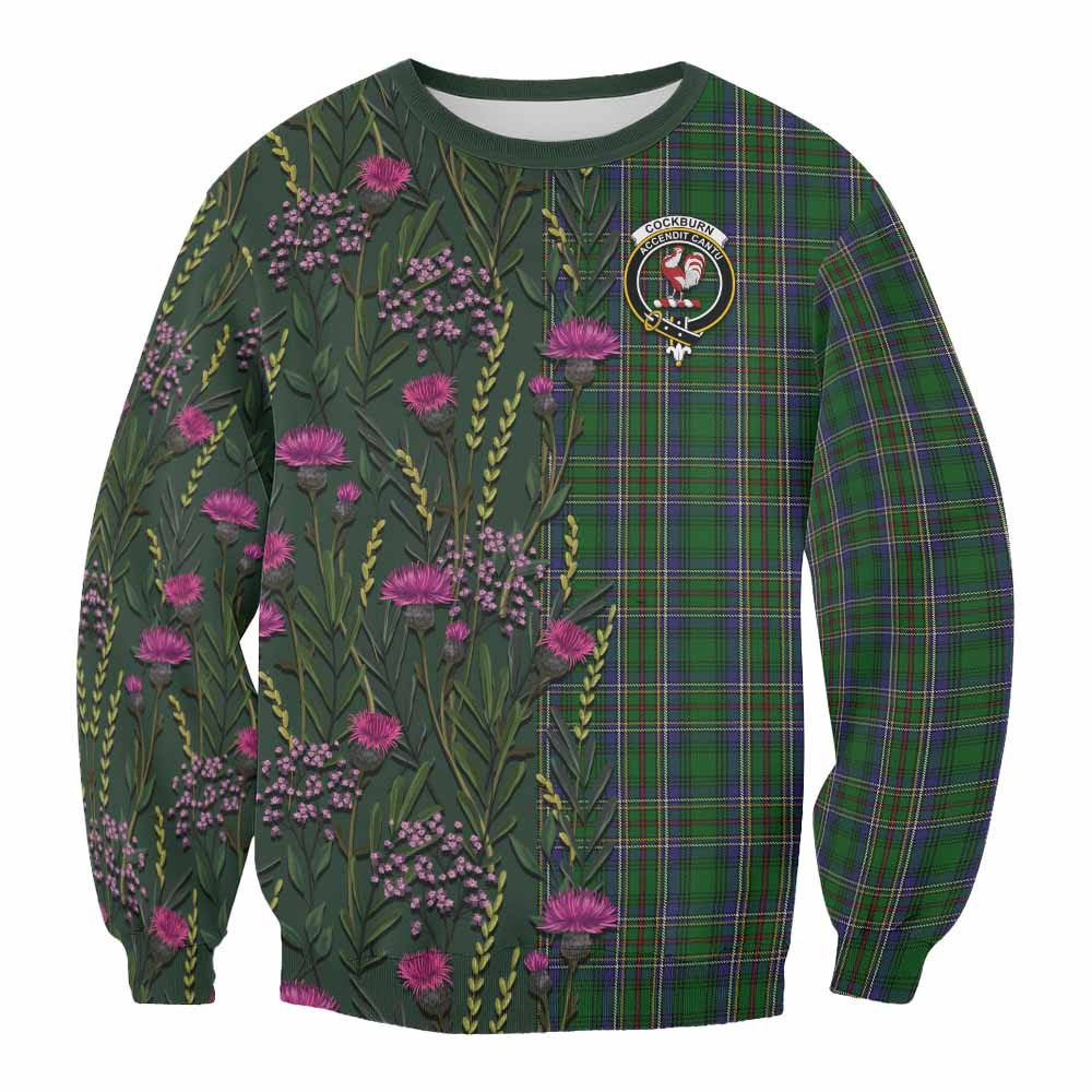 Cockburn Family Crest Tartan Sweatshirt Scottish Thistle Flower Pattern Half Style - Tartan Vibes Clothing