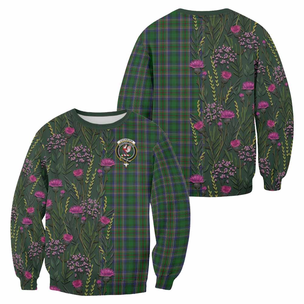 Cockburn Family Crest Tartan Sweatshirt Scottish Thistle Flower Pattern Half Style - Tartan Vibes Clothing