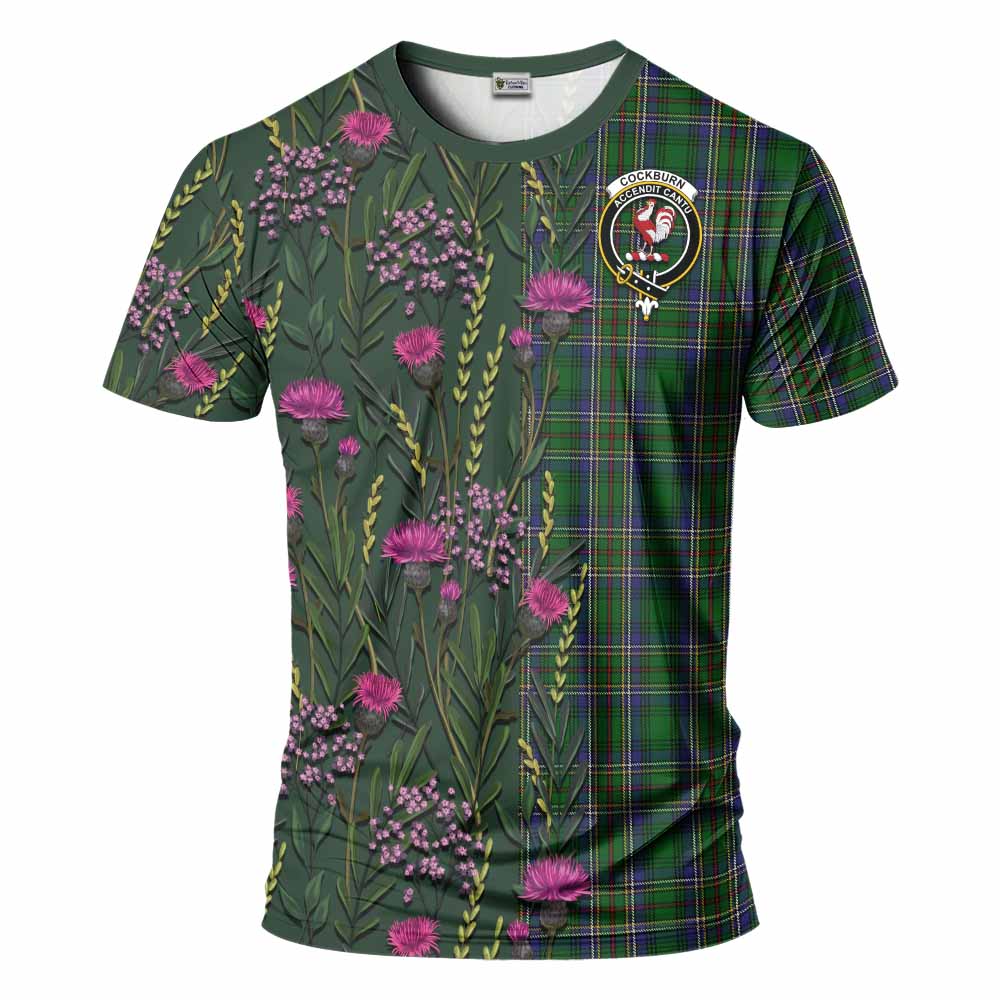 Cockburn Family Crest Tartan T-Shirt Scottish Thistle Flower Pattern Half Style - Tartan Vibes Clothing