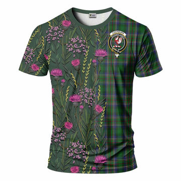 Cockburn Family Crest Tartan T-Shirt Scottish Thistle Flower Pattern Half Style - Tartan Vibes Clothing
