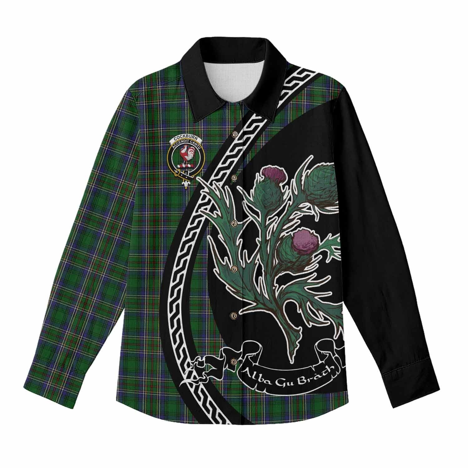 Cockburn Family Crest Tartan Women Casual Shirt Alba Thistle Inspired - Tartan Vibes Clothing
