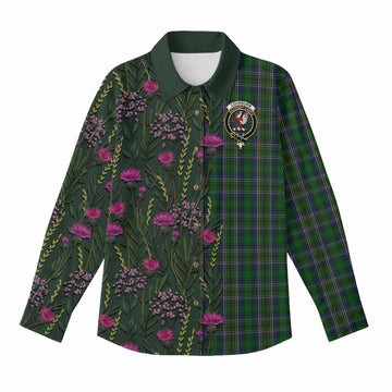 Cockburn Family Crest Tartan Women Casual Shirt Scottish Thistle Flower Pattern Half Style - Tartan Vibes Clothing