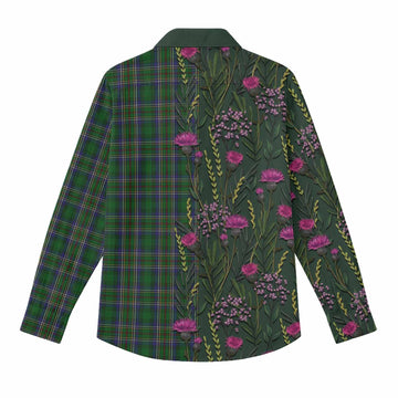 Cockburn Family Crest Tartan Women Casual Shirt Scottish Thistle Flower Pattern Half Style - Tartan Vibes Clothing