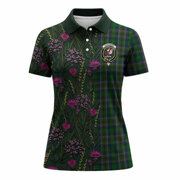 Cockburn Family Crest Tartan Women Polo Shirt Scottish Thistle Flower Pattern Half Style - Tartan Vibes Clothing