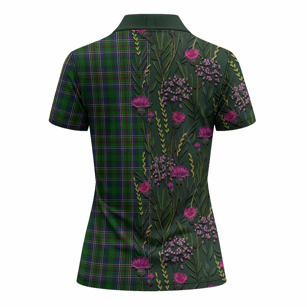 Cockburn Family Crest Tartan Women Polo Shirt Scottish Thistle Flower Pattern Half Style - Tartan Vibes Clothing
