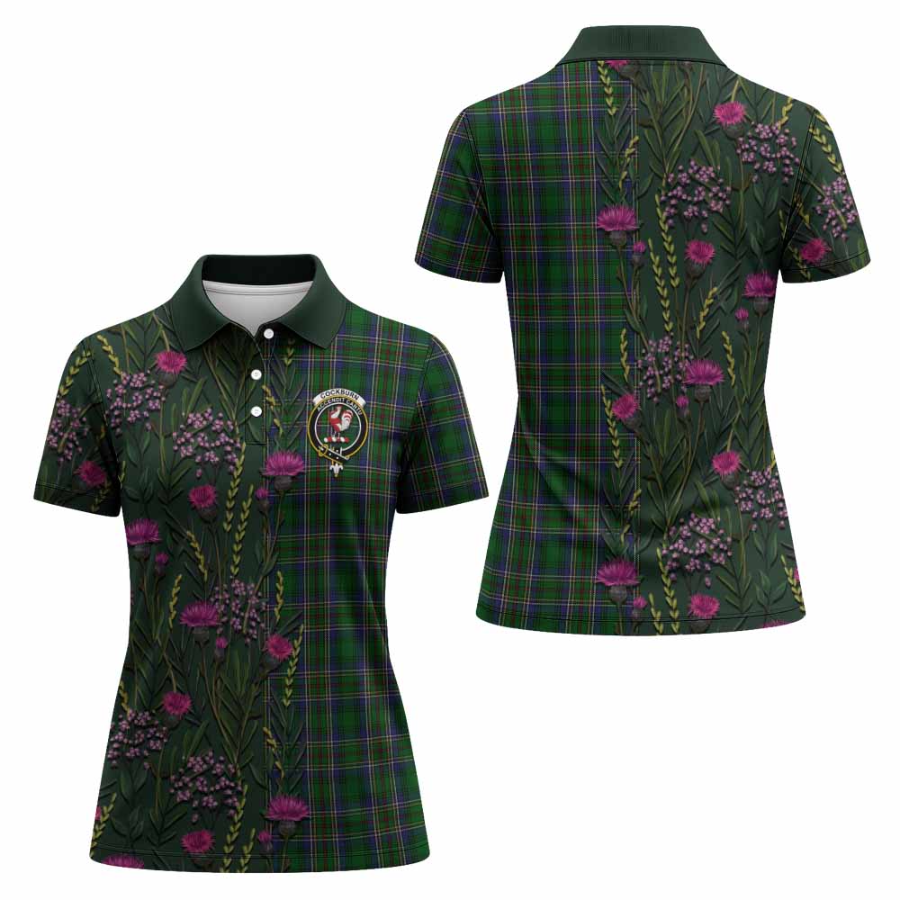 Cockburn Family Crest Tartan Women Polo Shirt Scottish Thistle Flower Pattern Half Style - Tartan Vibes Clothing