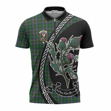 Cockburn Family Crest Tartan Zipper Polo Shirt Alba Thistle Inspired