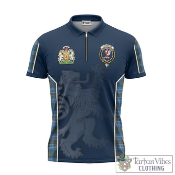 Cockburn Modern Tartan Zipper Polo Shirt with Family Crest and Lion Rampant Vibes Sport Style