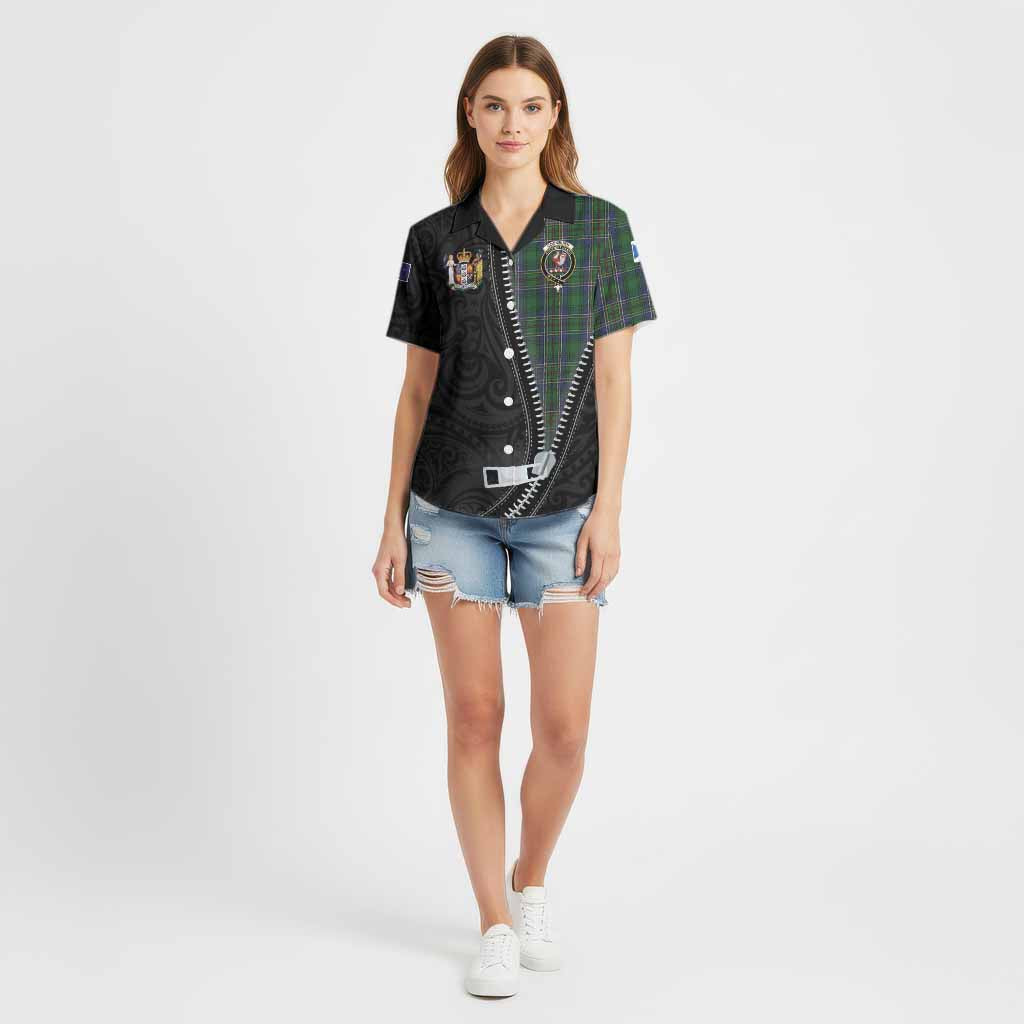 Cockburn Tartan Cotton Hawaiian Shirt New Zealand Pattern Unique Zipper Stylized