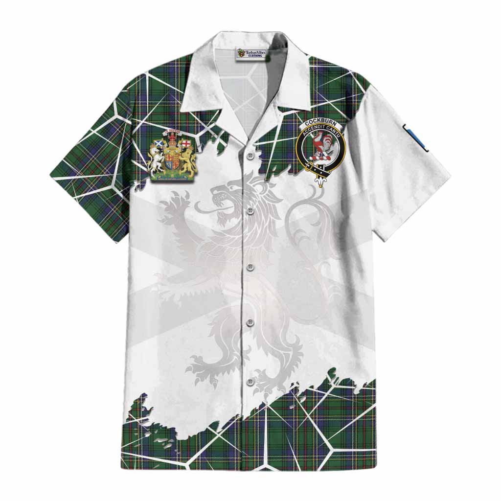 Cockburn Tartan Cotton Hawaiian Shirt with Family Crest and Lion Rampant Grunge Style