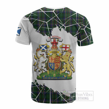 Cockburn Tartan Cotton T-shirt with Family Crest and Lion Rampant Grunge Style