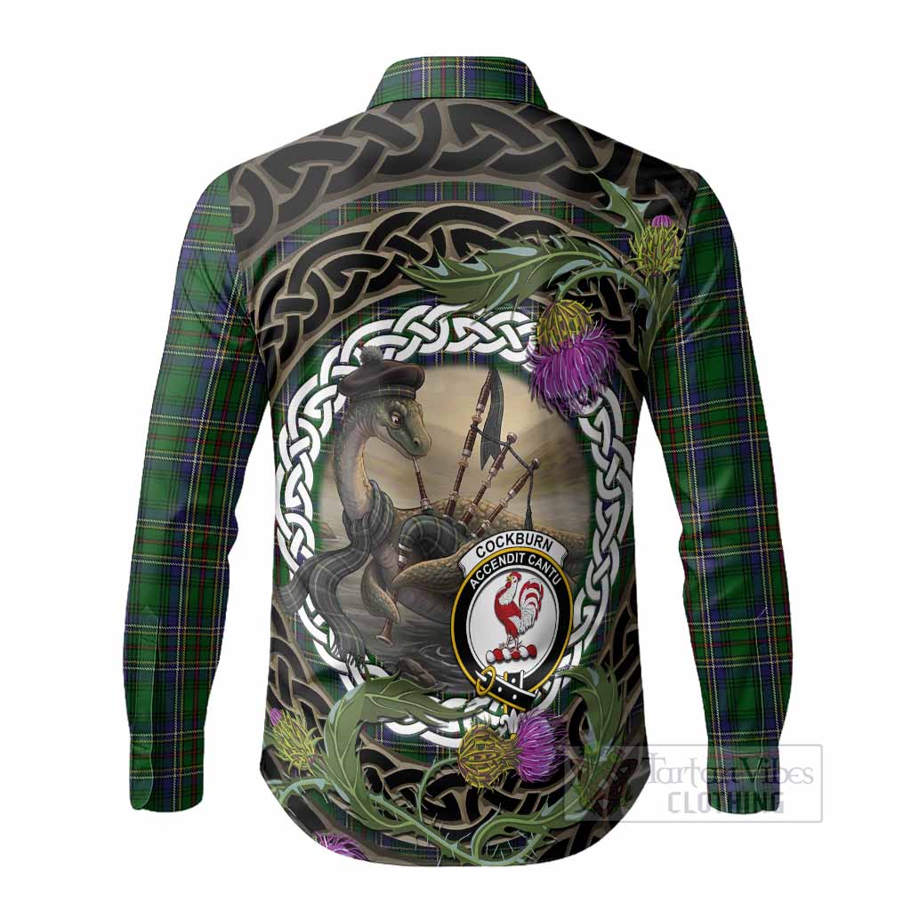 Cockburn Tartan Crest Bagpipe Nessie Long Sleeve Button Shirts Scottish Loch Ness Monster Celtic Thistle