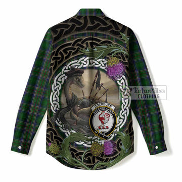 Cockburn Tartan Crest Bagpipe Nessie Women Casual Shirt Scottish Loch Ness Monster Celtic Thistle