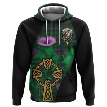 Cockburn Tartan Crest Hoodie Celtic Cross Thistle Flowers