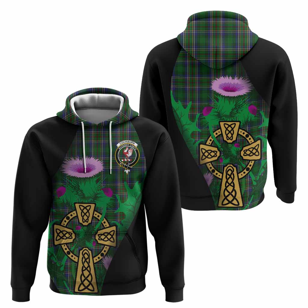 Cockburn Tartan Crest Hoodie Celtic Cross Thistle Flowers