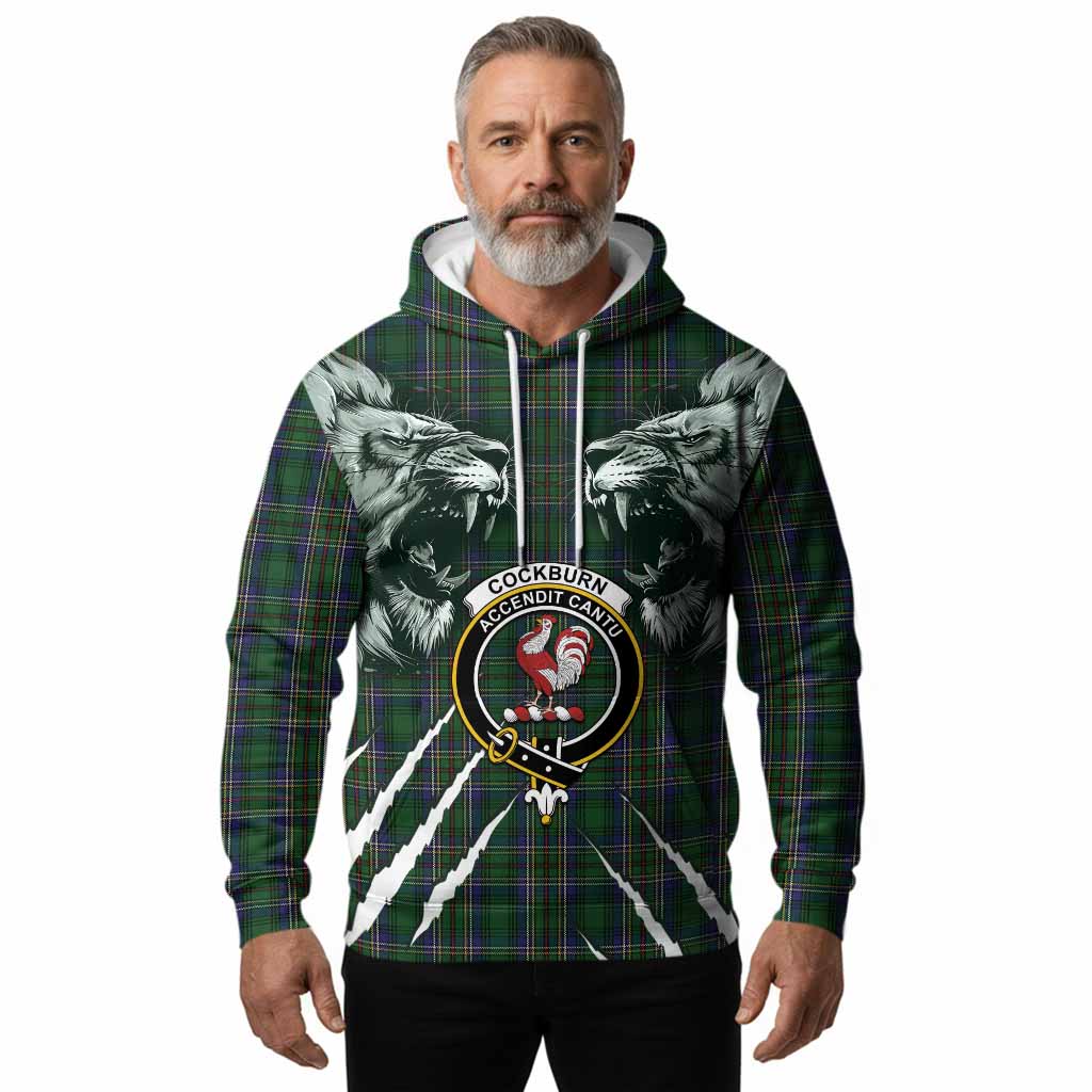 Cockburn Tartan Crest Hoodie Ferocious Lion Style