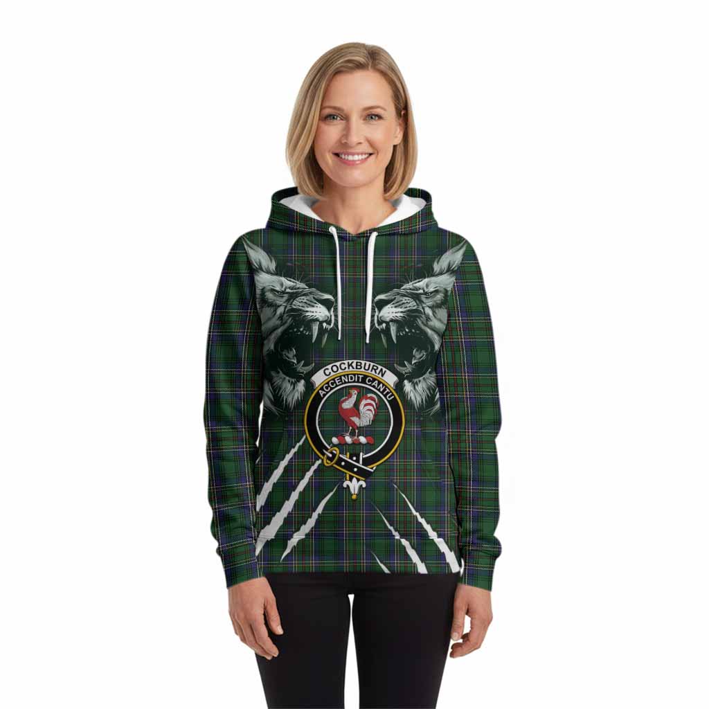 Cockburn Tartan Crest Hoodie Ferocious Lion Style