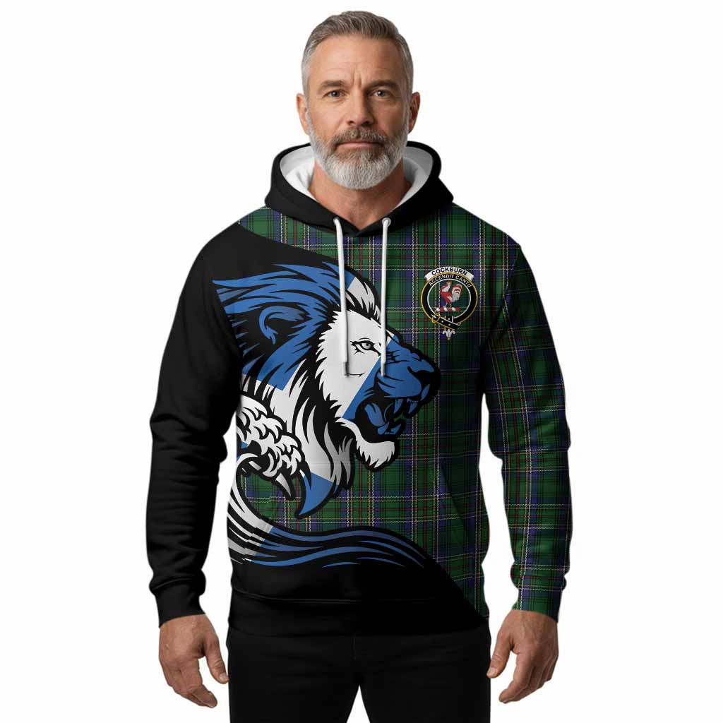 Cockburn Tartan Crest Hoodie Scottish Golden Lions Wave Flow