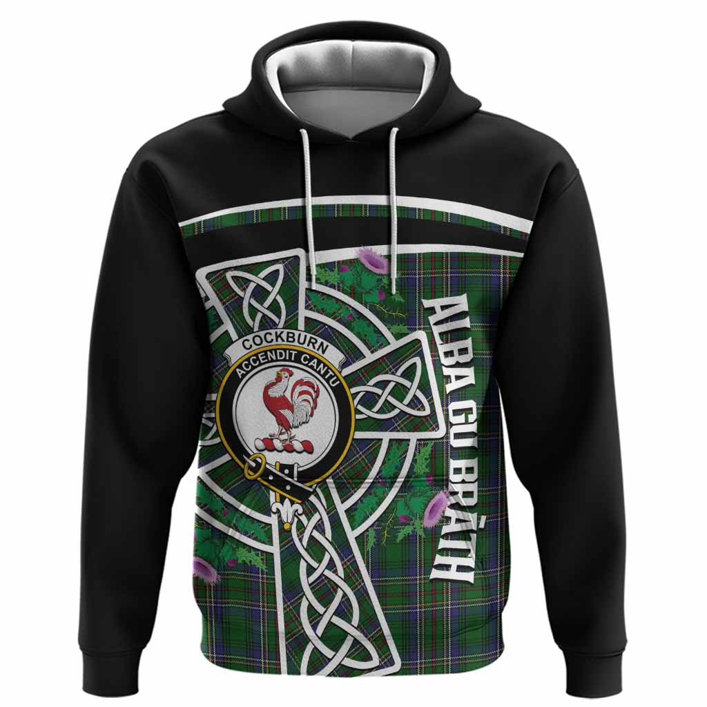 Cockburn Tartan Crest Hoodie Scottish Thistle Celtic Cross Alba Gu Brath