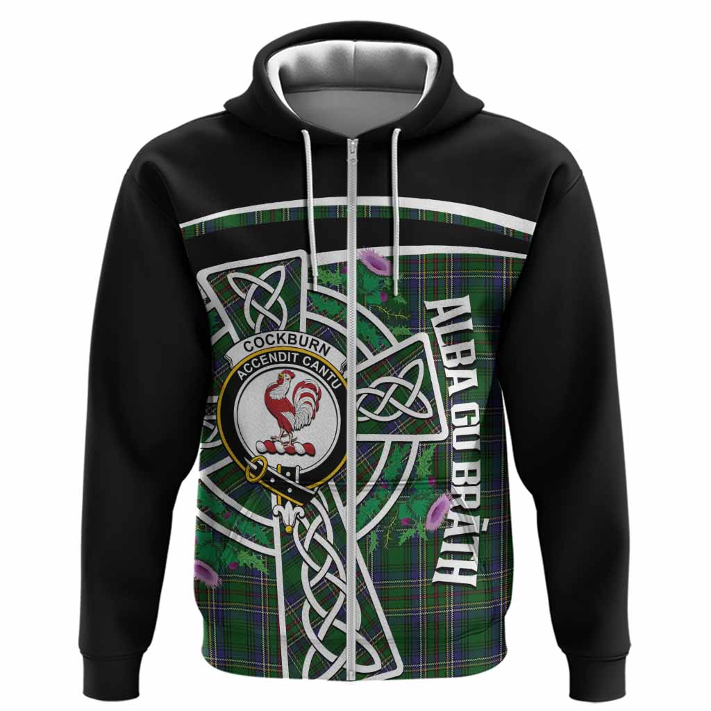 Cockburn Tartan Crest Hoodie Scottish Thistle Celtic Cross Alba Gu Brath