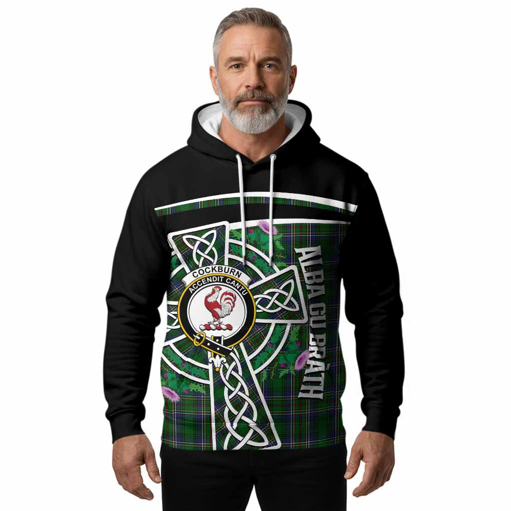 Cockburn Tartan Crest Hoodie Scottish Thistle Celtic Cross Alba Gu Brath