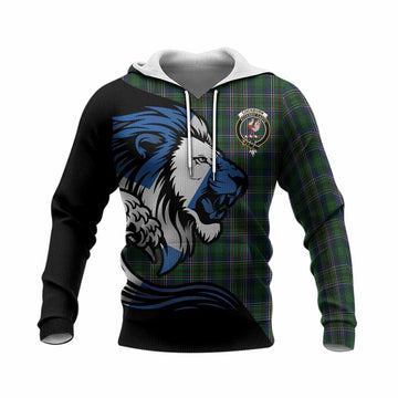 Cockburn Tartan Crest Knitted Hoodie Scottish Golden Lions Wave Flow