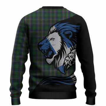 Cockburn Tartan Crest Knitted Sweater Scottish Golden Lions Wave Flow