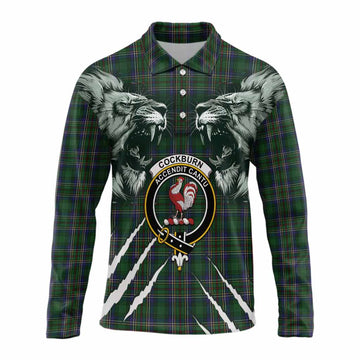 Cockburn Tartan Crest Long Sleeve Polo Shirt Ferocious Lion Style
