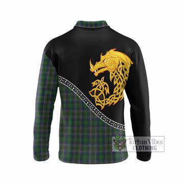 Cockburn Tartan Crest Long Sleeve Polo Shirt Legendary Dragon Knot Half Style