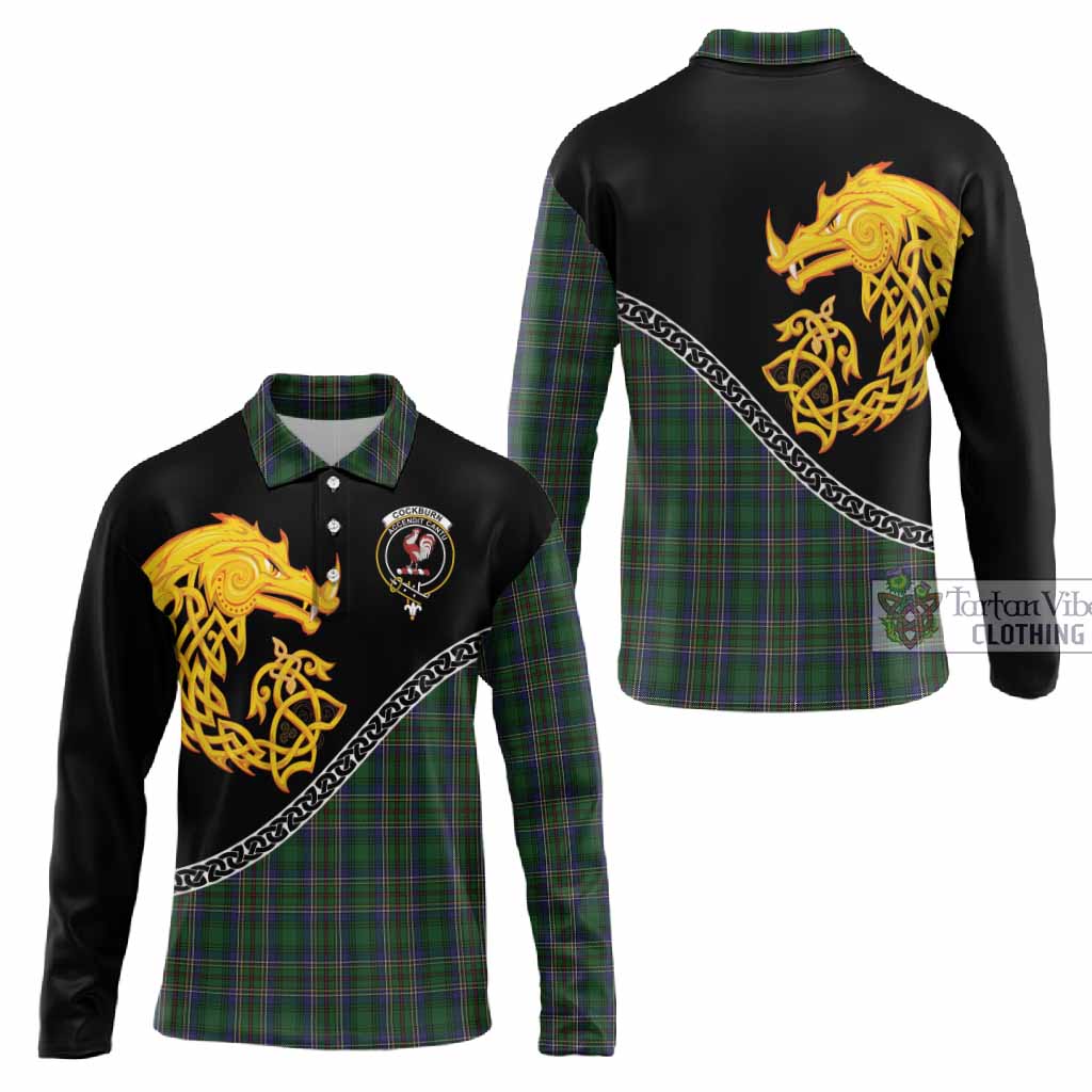 Cockburn Tartan Crest Long Sleeve Polo Shirt Legendary Dragon Knot Half Style