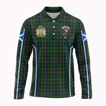 Cockburn Tartan Crest Long Sleeve Polo Shirt Scotland Coat of Arm Flag Style