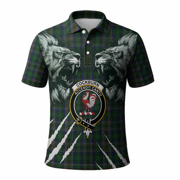 Cockburn Tartan Crest Polo Shirt Ferocious Lion Style