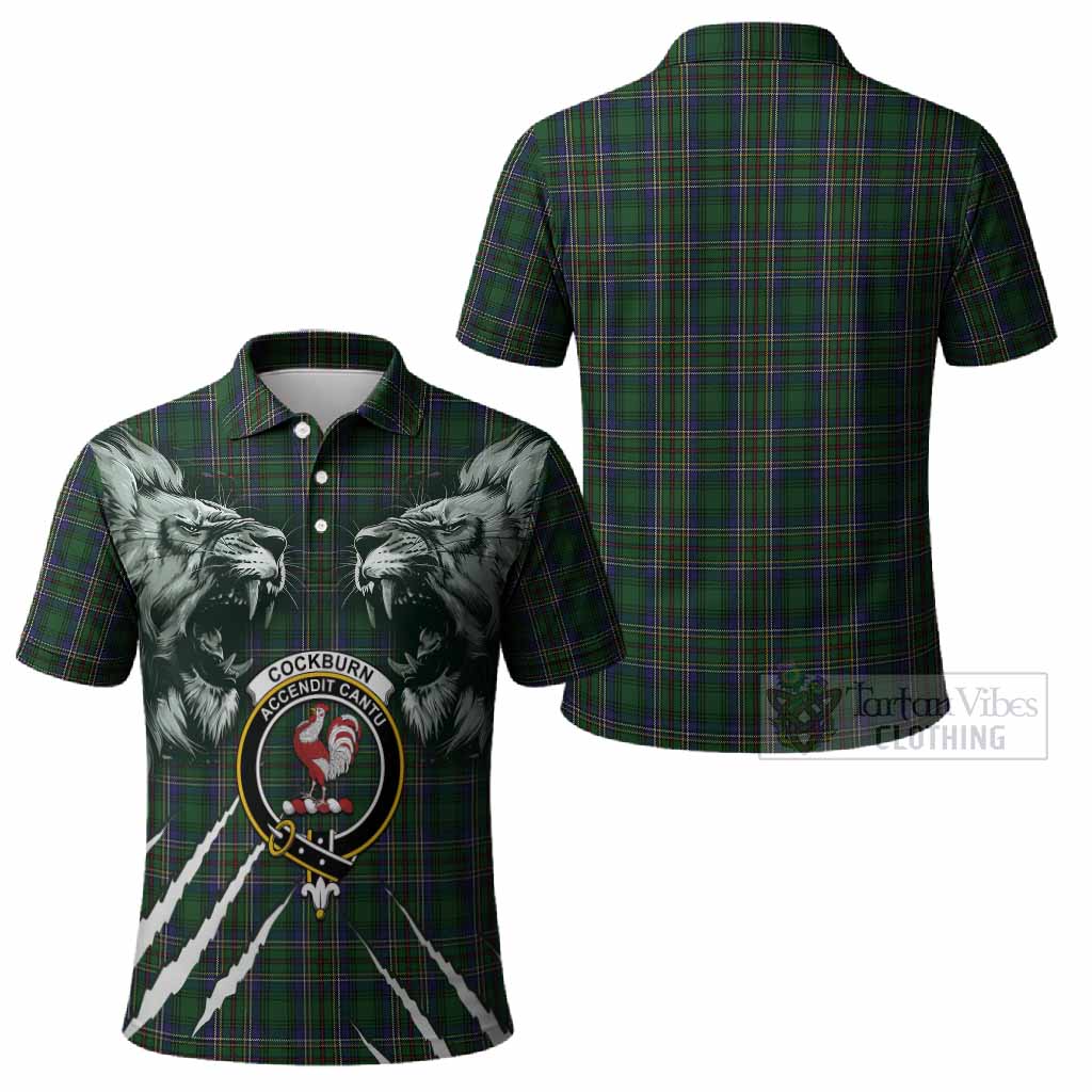 Cockburn Tartan Crest Polo Shirt Ferocious Lion Style