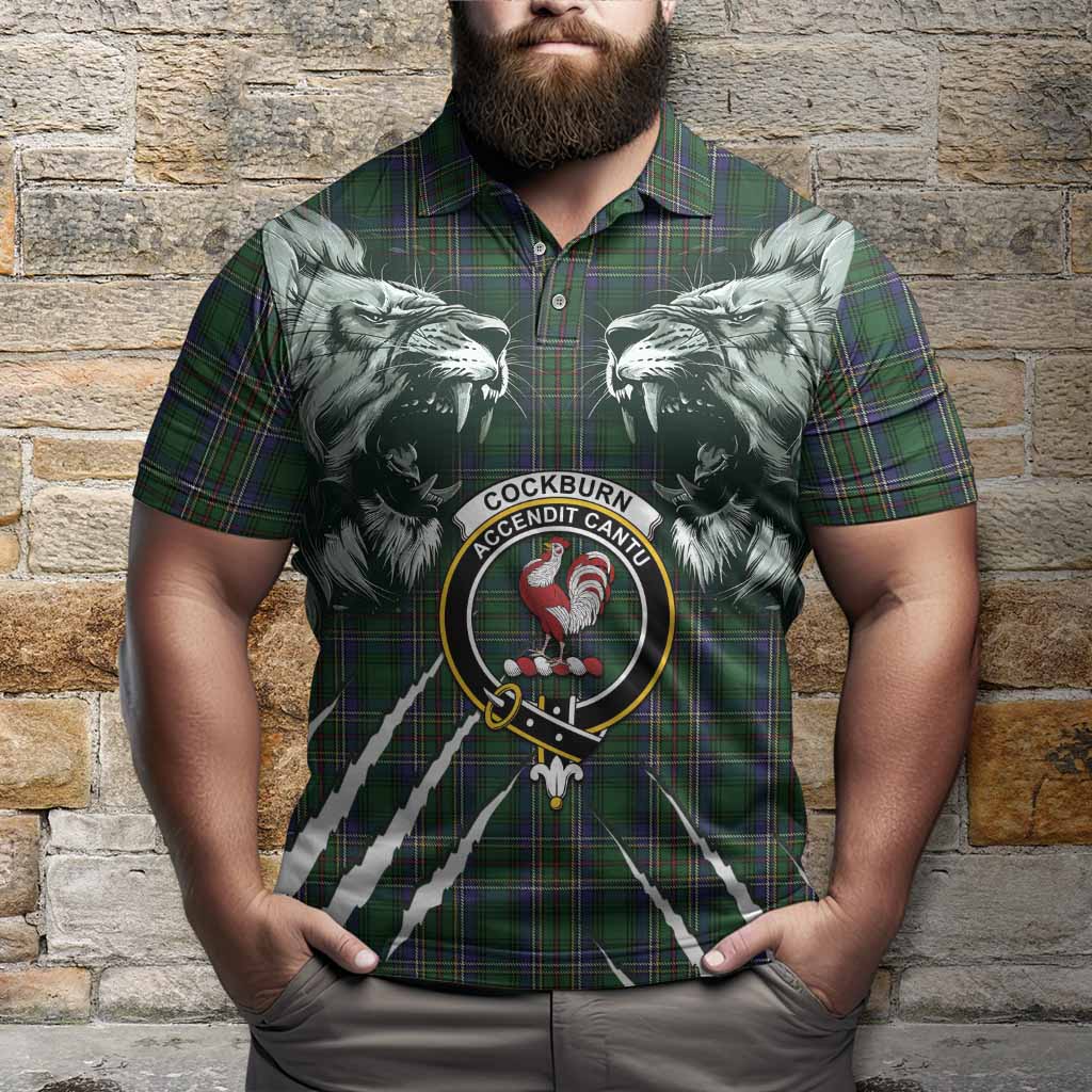 Cockburn Tartan Crest Polo Shirt Ferocious Lion Style