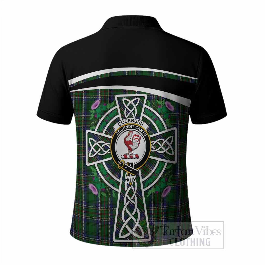 Cockburn Tartan Crest Polo Shirt Scottish Thistle Celtic Cross Alba Gu Brath