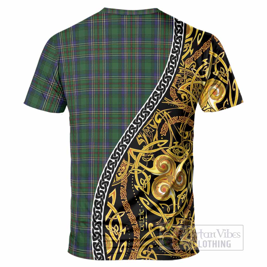 Cockburn Tartan Crest T-Shirt Celtic Knot and Triple Trickle Spiral Symbols