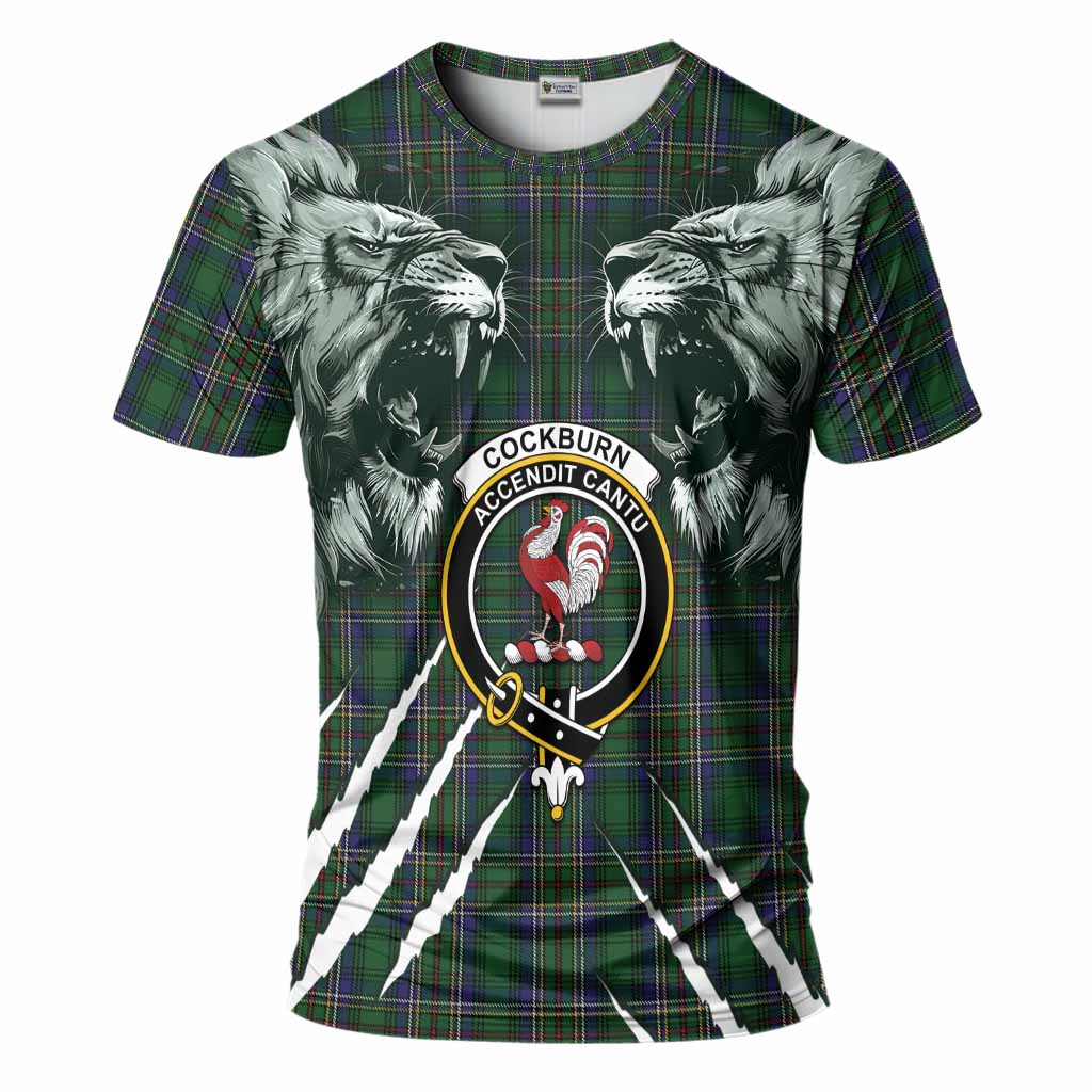 Cockburn Tartan Crest T-Shirt Ferocious Lion Style