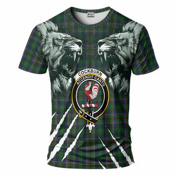 Cockburn Tartan Crest T-Shirt Ferocious Lion Style