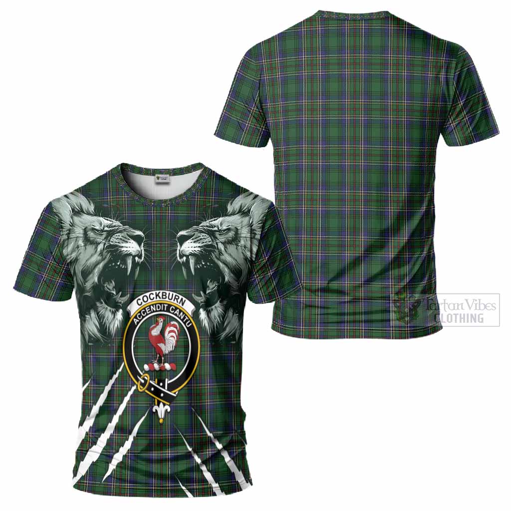 Cockburn Tartan Crest T-Shirt Ferocious Lion Style