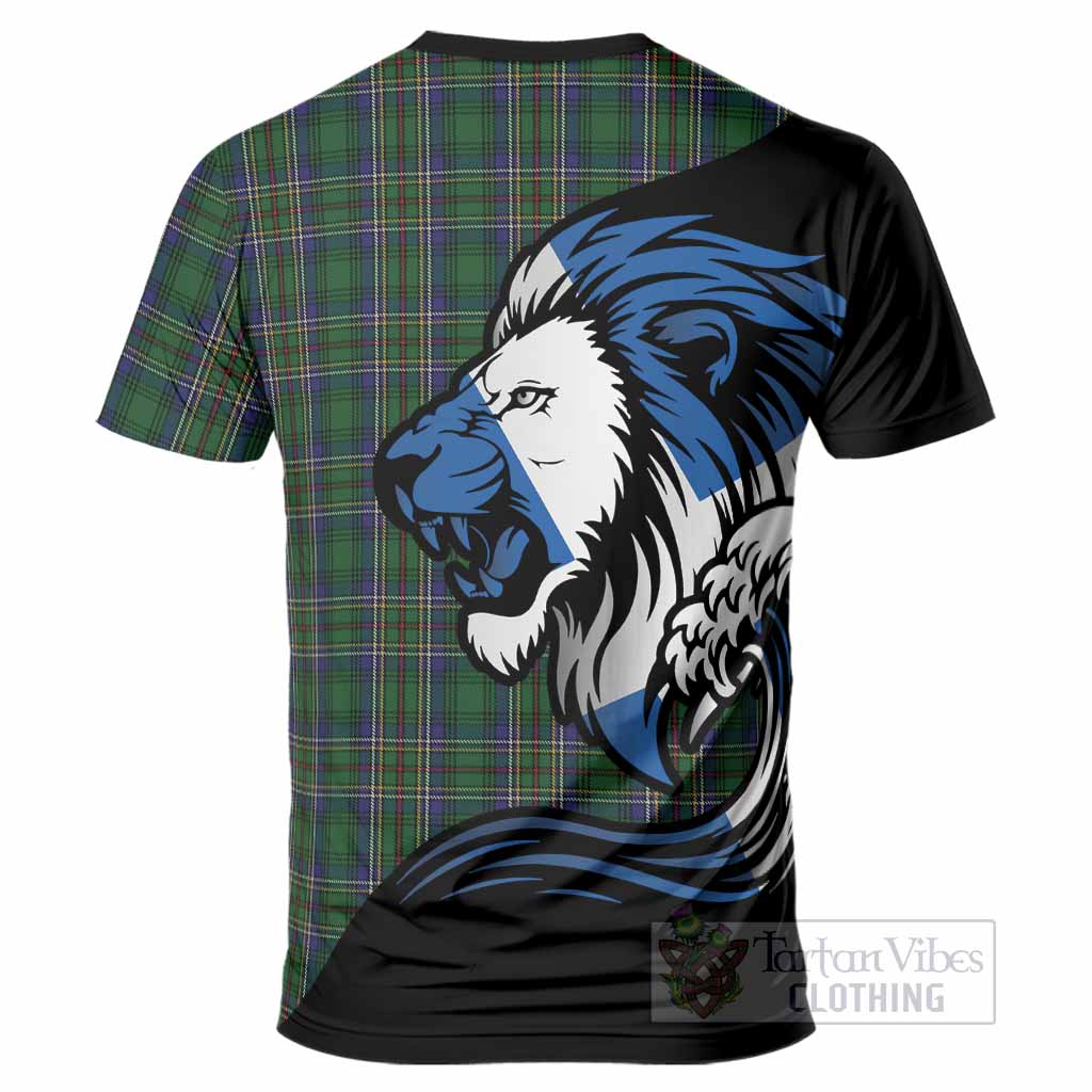 Cockburn Tartan Crest T-Shirt Scottish Golden Lions Wave Flow