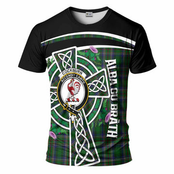 Cockburn Tartan Crest T-Shirt Scottish Thistle Celtic Cross Alba Gu Brath