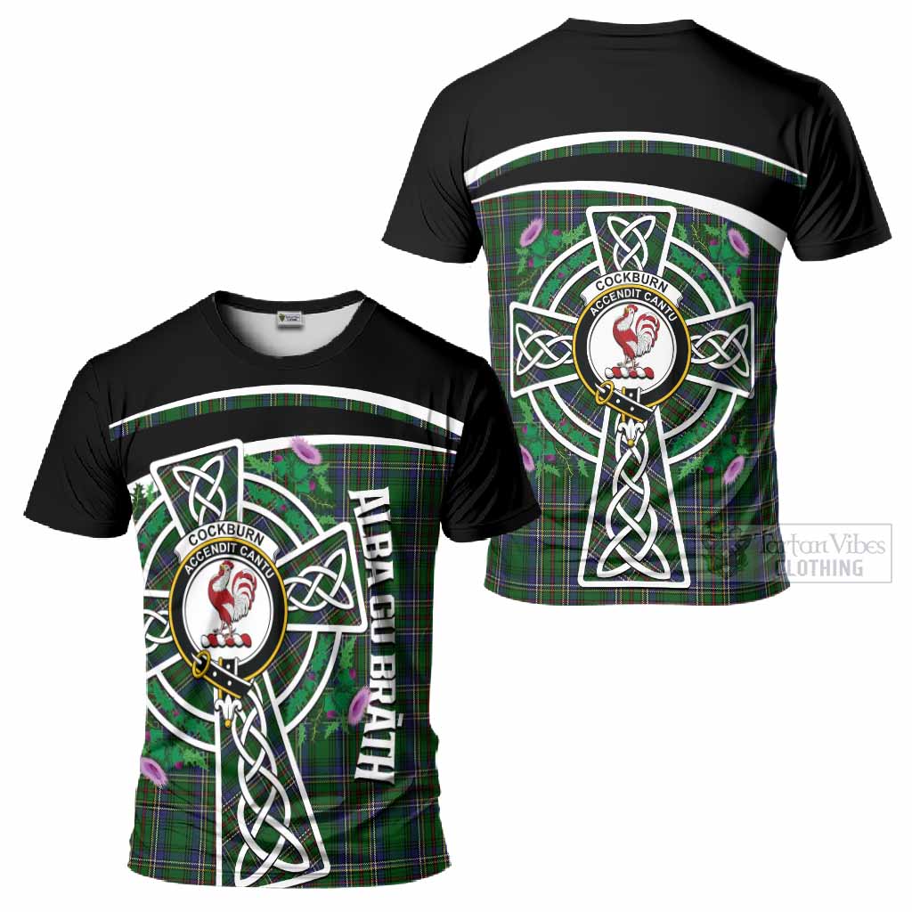Cockburn Tartan Crest T-Shirt Scottish Thistle Celtic Cross Alba Gu Brath