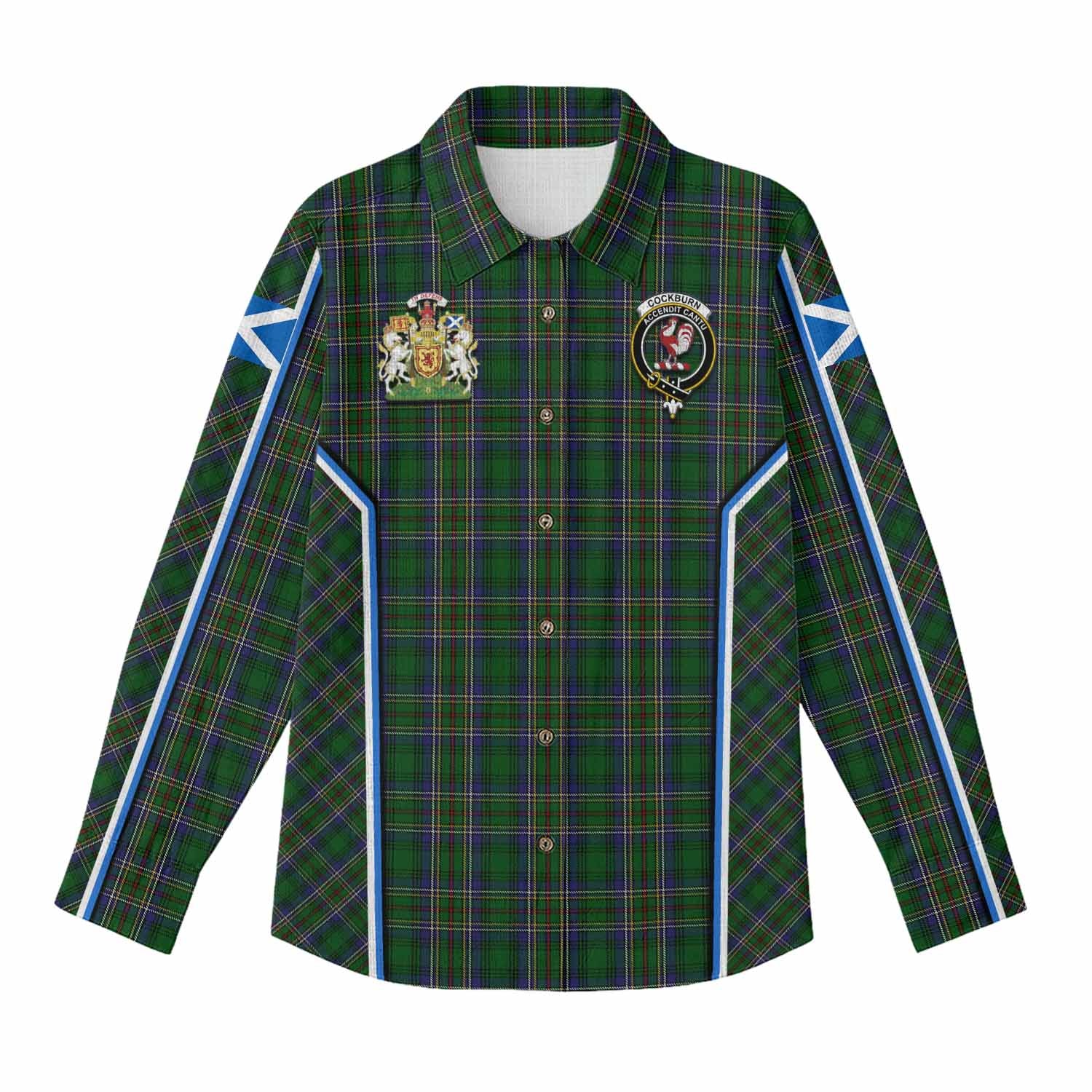 Cockburn Tartan Crest Women Casual Shirt Scotland Coat of Arm Flag Style - Tartan Vibes Clothing