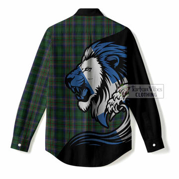 Cockburn Tartan Crest Women Casual Shirt Scottish Golden Lions Wave Flow