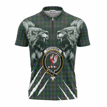 Cockburn Tartan Crest Zipper Polo Shirt Ferocious Lion Style