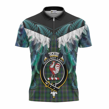 Cockburn Tartan Crest Zipper Polo Shirt New Zealand Maori Korowai Cloak