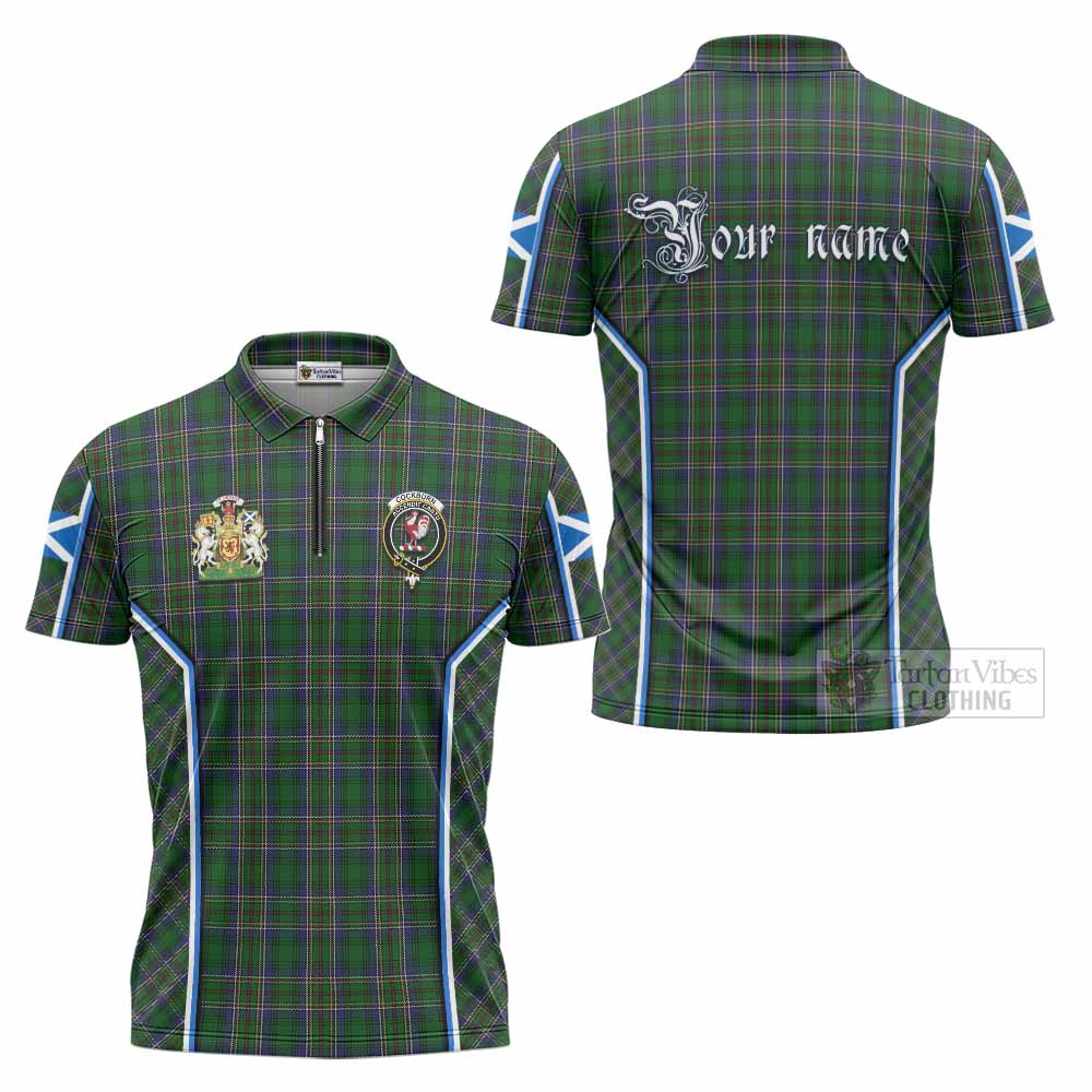 Cockburn Tartan Crest Zipper Polo Shirt Scotland Coat of Arm Flag Style - Tartan Vibes Clothing